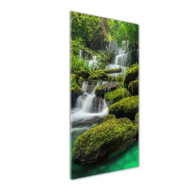 Cuadro decorativo en cristal con canto pulido vertical Cascada en la selva