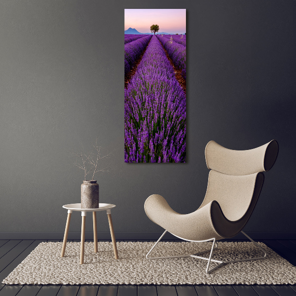Fotocuadro de cristal elegante para hogar vertical campo de lavanda
