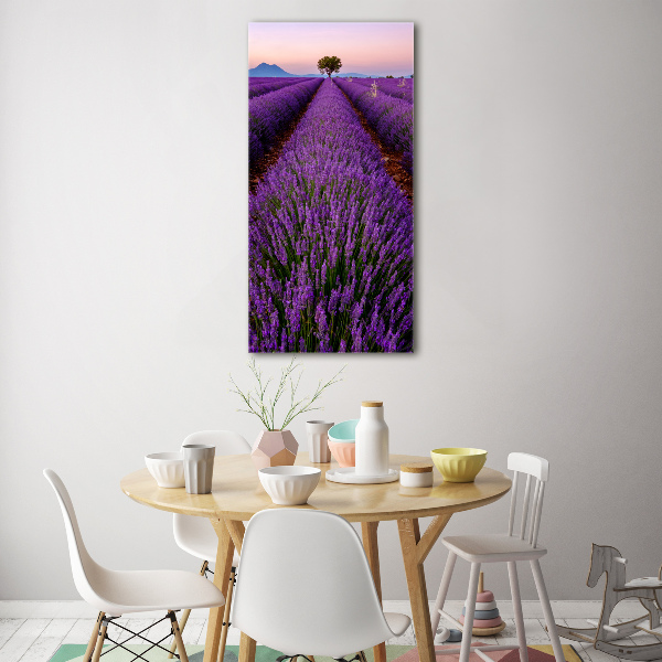 Fotocuadro de cristal elegante para hogar vertical campo de lavanda
