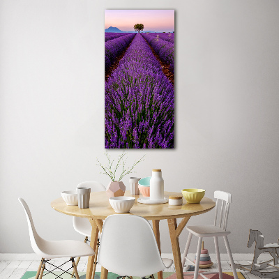 Fotocuadro de cristal elegante para hogar vertical campo de lavanda