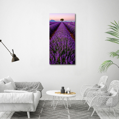 Fotocuadro de cristal elegante para hogar vertical campo de lavanda