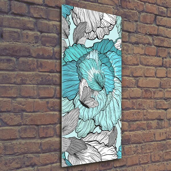 Cuadro decorativo en cristal con canto pulido vertical Patrón floral