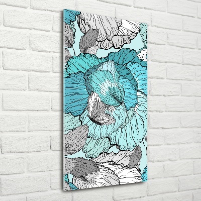 Cuadro decorativo en cristal con canto pulido vertical Patrón floral