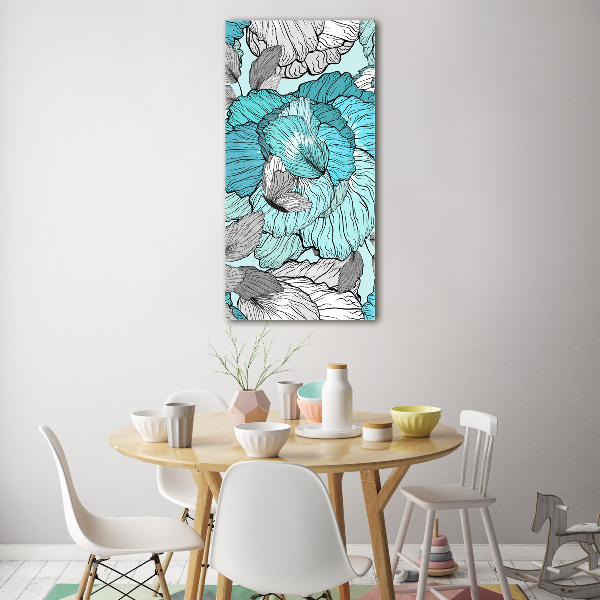 Cuadro decorativo en cristal con canto pulido vertical Patrón floral