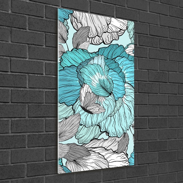 Cuadro decorativo en cristal con canto pulido vertical Patrón floral