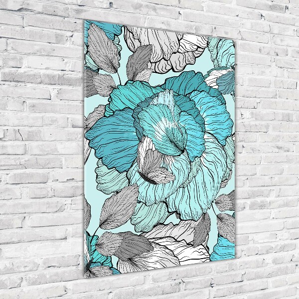 Cuadro decorativo en cristal con canto pulido vertical Patrón floral