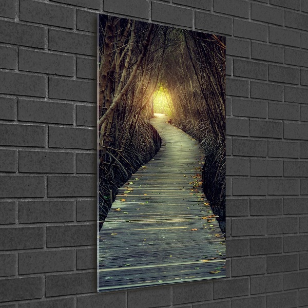 Fotocuadro de cristal elegante para hogar vertical Camino en el bosque