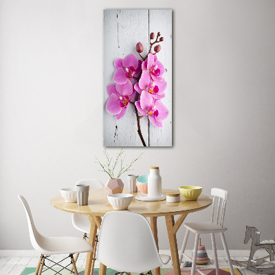 Cuadro decorativo en cristal con canto pulido vertical Orquídea rosa