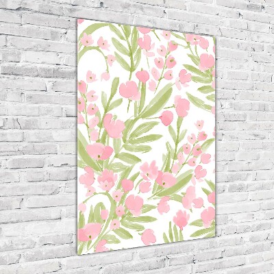 Cuadro de vidrio templado 4mm para pared vertical flores rosas