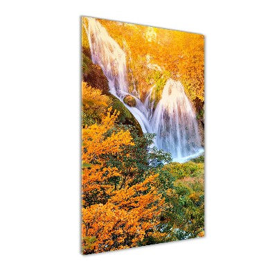 Cuadro de cristal moderno efecto brillo vertical Cascada en otoño