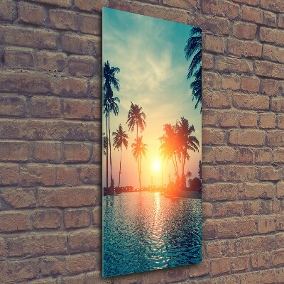 Cuadro decorativo en cristal con canto pulido vertical Playa tropical