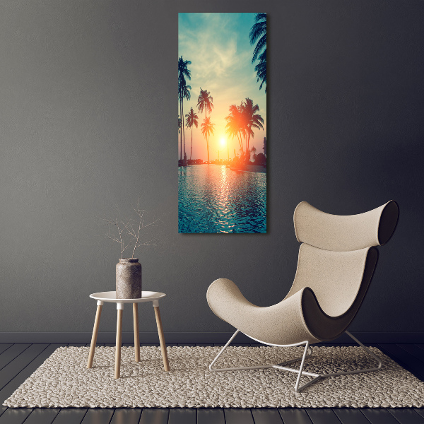 Cuadro decorativo en cristal con canto pulido vertical Playa tropical