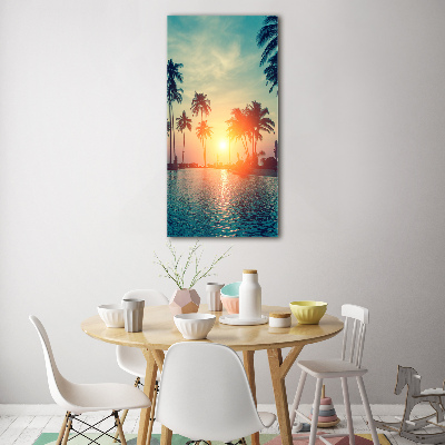 Cuadro decorativo en cristal con canto pulido vertical Playa tropical