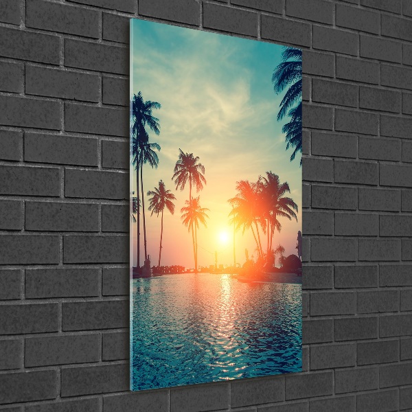 Cuadro decorativo en cristal con canto pulido vertical Playa tropical