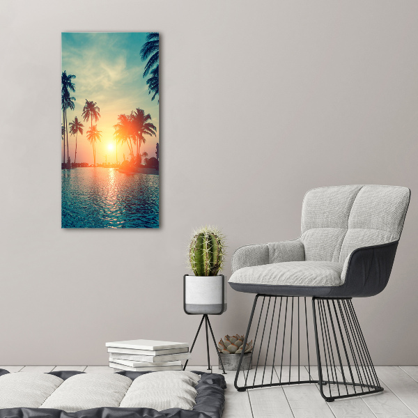 Cuadro decorativo en cristal con canto pulido vertical Playa tropical