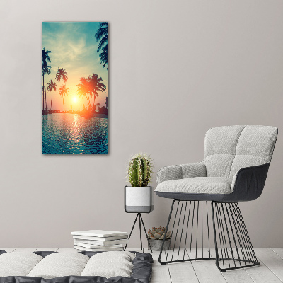 Cuadro decorativo en cristal con canto pulido vertical Playa tropical
