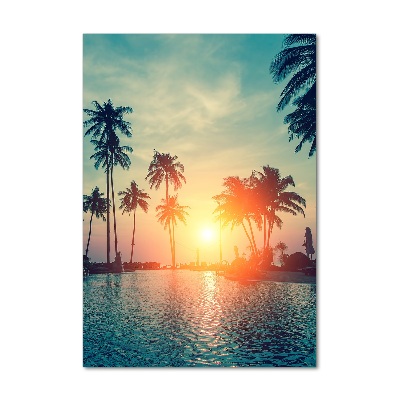 Cuadro decorativo en cristal con canto pulido vertical Playa tropical