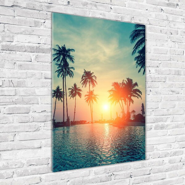 Cuadro decorativo en cristal con canto pulido vertical Playa tropical
