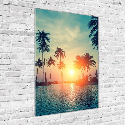Cuadro decorativo en cristal con canto pulido vertical Playa tropical