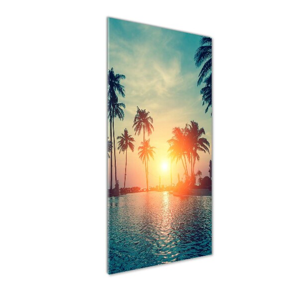 Cuadro decorativo en cristal con canto pulido vertical Playa tropical