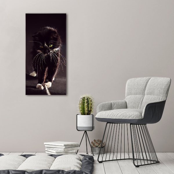Cuadro decorativo en cristal con canto pulido vertical Gato negro