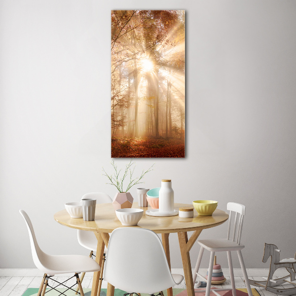 Cuadro decorativo en cristal con canto pulido vertical Bosque en otoño