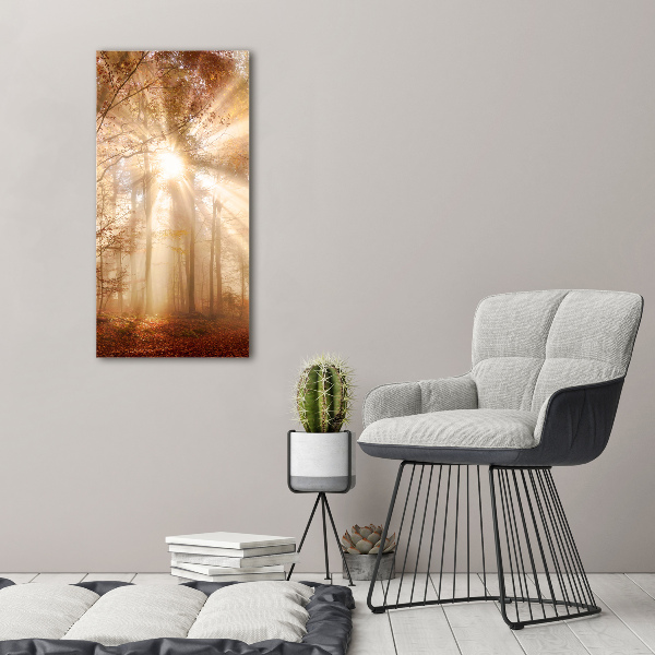 Cuadro decorativo en cristal con canto pulido vertical Bosque en otoño