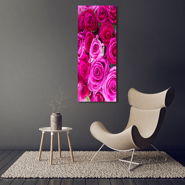 Fotocuadro de cristal elegante para hogar vertical rosas rosadas