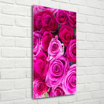 Fotocuadro de cristal elegante para hogar vertical rosas rosadas