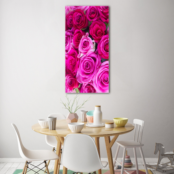 Fotocuadro de cristal elegante para hogar vertical rosas rosadas