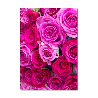Fotocuadro de cristal elegante para hogar vertical rosas rosadas