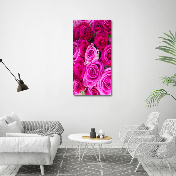 Fotocuadro de cristal elegante para hogar vertical rosas rosadas