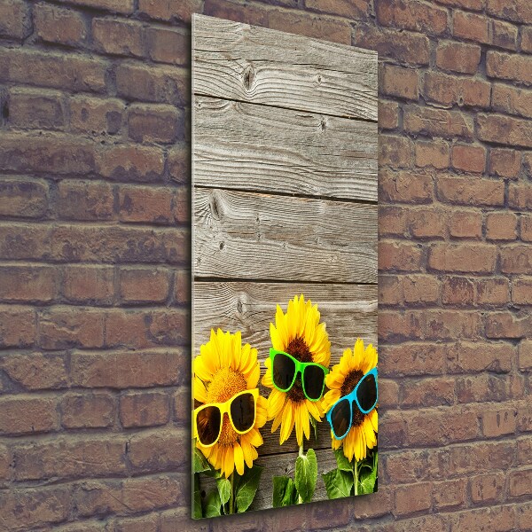 Cuadro de cristal moderno efecto brillo vertical Gafas de girasol