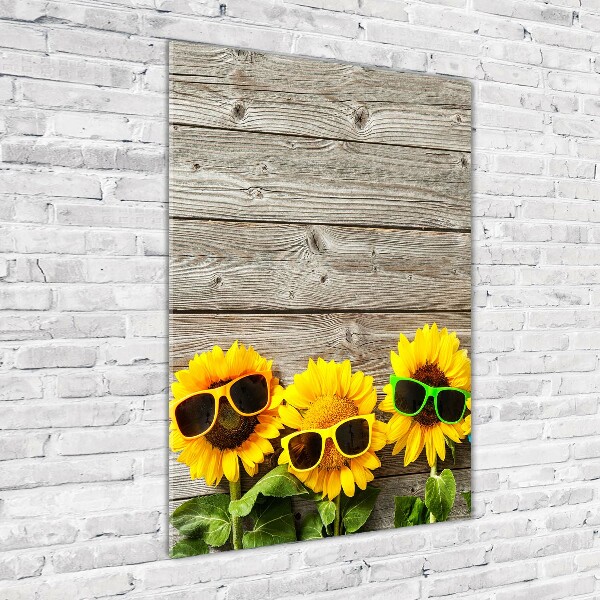 Cuadro de cristal moderno efecto brillo vertical Gafas de girasol