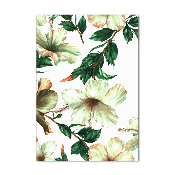 Cuadro de cristal moderno efecto brillo vertical Hibisco
