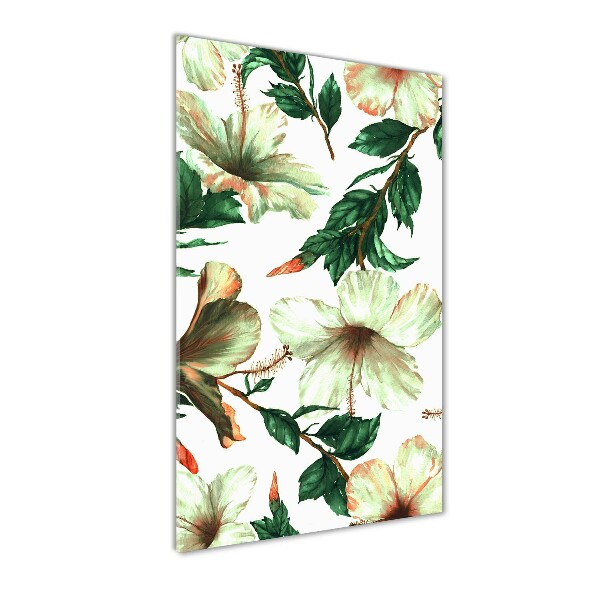 Cuadro de cristal moderno efecto brillo vertical Hibisco