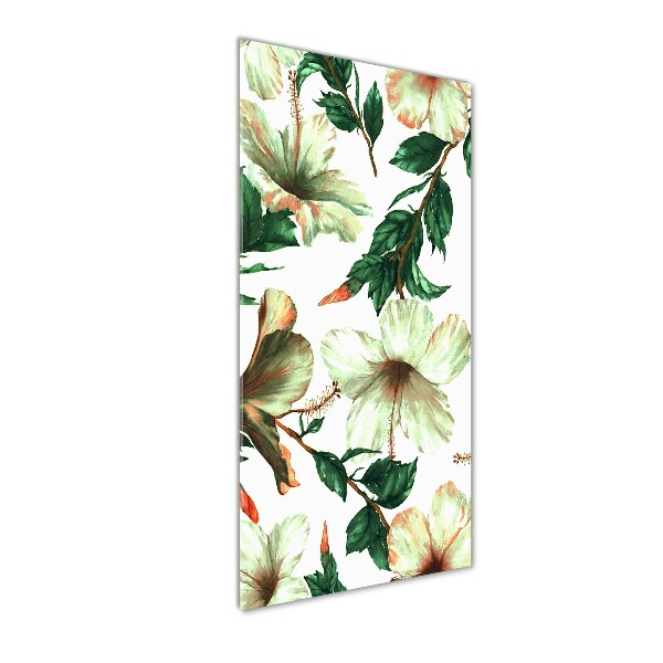 Cuadro de cristal moderno efecto brillo vertical Hibisco