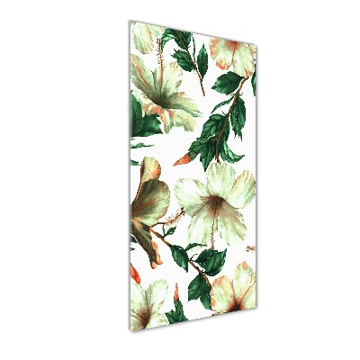 Cuadro de cristal moderno efecto brillo vertical Hibisco