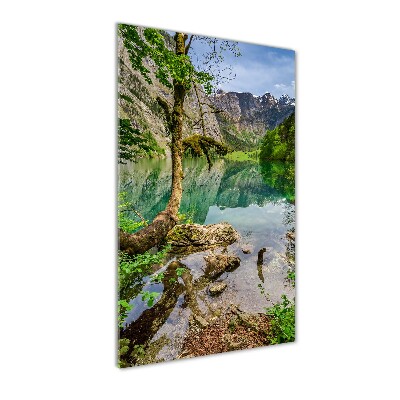 Fotocuadro de cristal elegante para hogar vertical Lago en las montañas