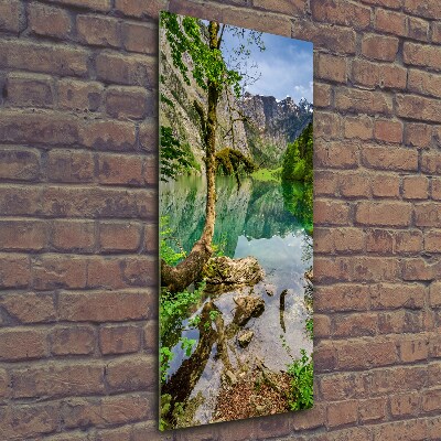 Fotocuadro de cristal elegante para hogar vertical Lago en las montañas