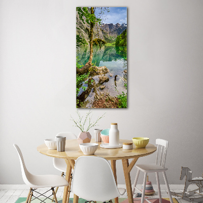 Fotocuadro de cristal elegante para hogar vertical Lago en las montañas