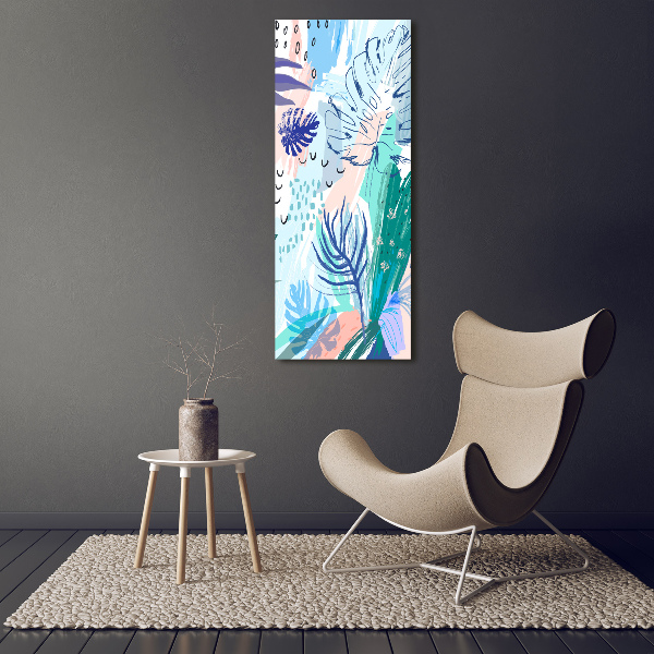 Cuadro decorativo en cristal con canto pulido vertical hojas tropicales