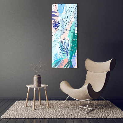 Cuadro decorativo en cristal con canto pulido vertical hojas tropicales