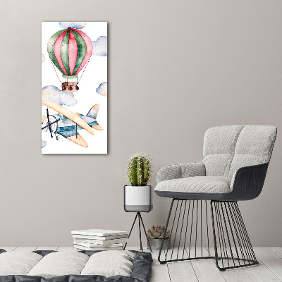 Cuadro de vidrio templado 4mm para pared vertical Globos y aviones