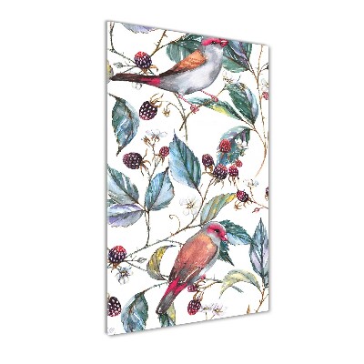 Cuadro decorativo en cristal con canto pulido vertical Pájaros y moras