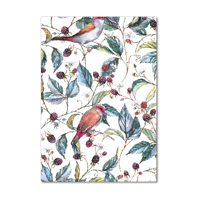 Cuadro decorativo en cristal con canto pulido vertical Pájaros y moras