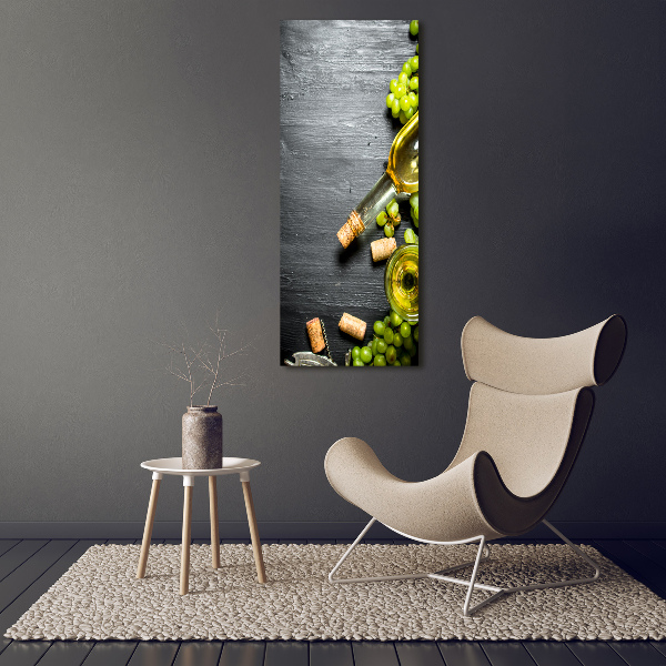 Cuadro de cristal moderno efecto brillo vertical Uvas y vino