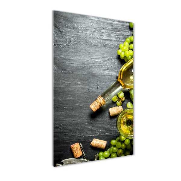 Cuadro de cristal moderno efecto brillo vertical Uvas y vino