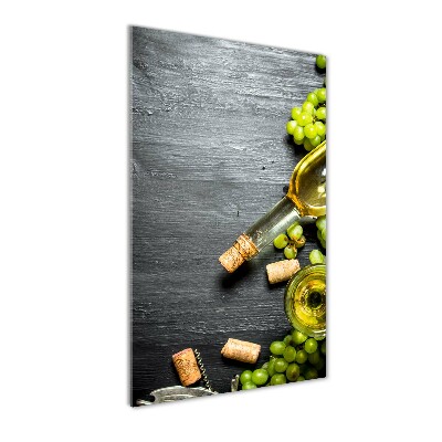 Cuadro de cristal moderno efecto brillo vertical Uvas y vino