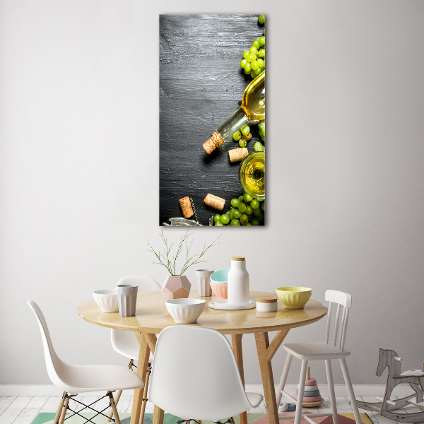 Cuadro de cristal moderno efecto brillo vertical Uvas y vino